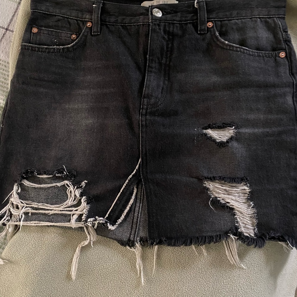 We The Free black distressed jean skirt